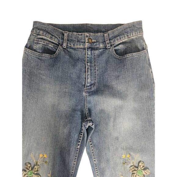 Vintage Willi Smith Floral Embroidered Jeans Size 8 Bootcut - Picture 5 of 8